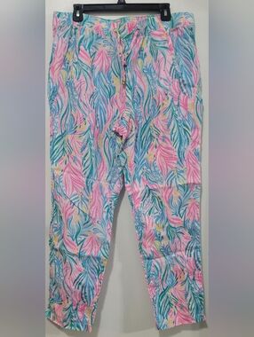 Lilly Pulitzer Bright Pink & Teal Tropical Print Pull-On Pants